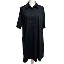 Old Navy Size LT Large Tall Shift Dress Cotton Poplin Black Short Sleeve Pockets