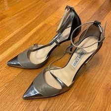 JIMMY CHOO sz 38.5 EU (8.5 US) D’ Orsay Pump  Ankle Strap Metallic Taupe Black