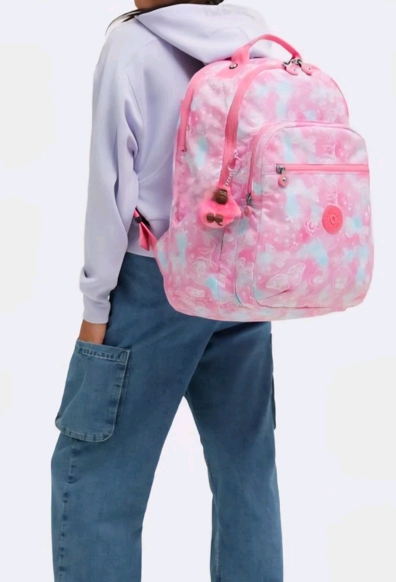 Kipling Backpack Pink Color Print Laptop Bookbag School 