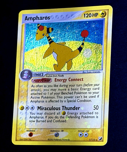2005 Pokemon AMPHAROS Ex Unseen Forces COSMOS HOLO Bleed Foil Rare Card 1/115