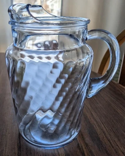 Vintage Anchor Hocking Blue Tint Swirl Glass 9 1/2” Tall Pitcher