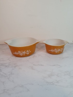 Pyrex Butterfly Gold Auflaufform X2 ohne Deckel 475B 473B Vintage