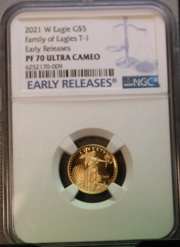 2021-W $5 GOLD EAGLE T1-1/10 oz Proof NGC PF70 UCAM Early Releases