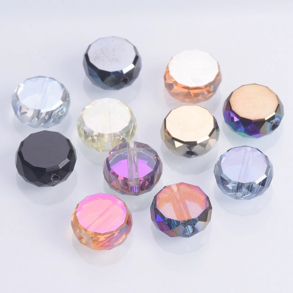 10pcs 10mm 12mm Flat Round Faceted Crystal Glass Colorful Plated Loose Beads Lot - Image 3 of 4