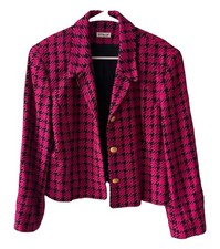 Vintage Doncaster 100 Silk Pink Black Houndstooth Blazer Women s Size 10