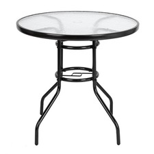 Garden Table 32" Patio Round Tempered Glass Top Dining Table with Umbrella Hole