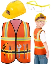 Kids Construction Worker Costume Set with Hard Hat, Vest, and Goggles
