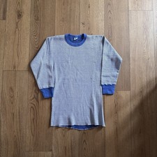 Vintage Hanes Waffle Knit Thermal Blue Mens Medium Shirt 70s Long Sleeve Work