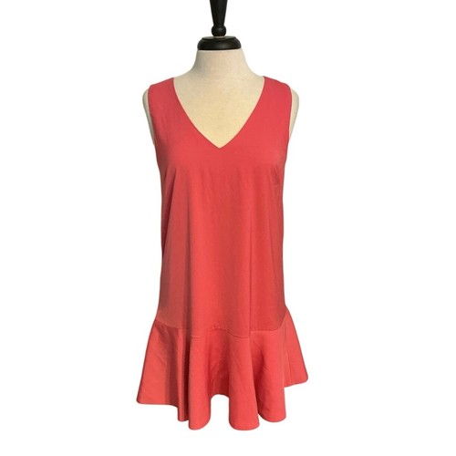 TUCKERNUCK V-Neck Drop Waist Ruffle Sleeveless Shift Dress Pink Coral Sz M - Picture 2 of 10