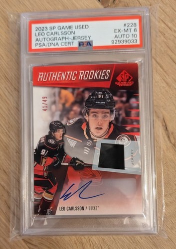 2023-24 SP Game Used Leo Carlsson Rookie Auto Jersey /49 Ducks RC PSA 6 DNA 10