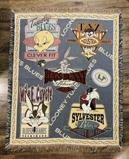 Vtg 1996 Looney Tunes Blues Warner Throw Blanket Bugs Taz WileE Tweety Sylvester