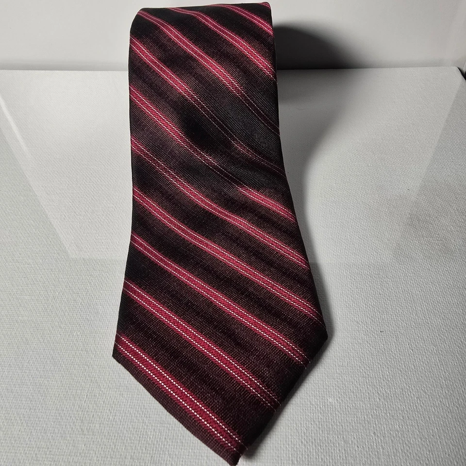 Corbata de seda Calvin Klein borgoña a rayas ancho 3 pulgadas 57 pulgadas Foto 3 de 4