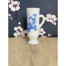 Avon white milk glass bud vase - Blue and white toile style pattern