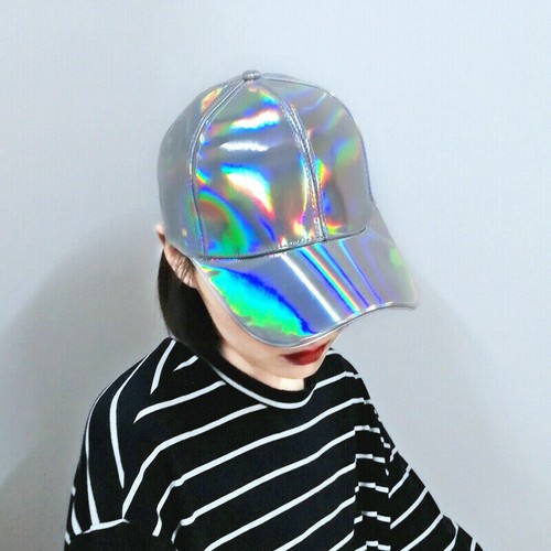 Women Shinny Baseball Hat Unisex Hip Hop Rapper Cap Laser Metallic Dance Party - Picture 5 of 19