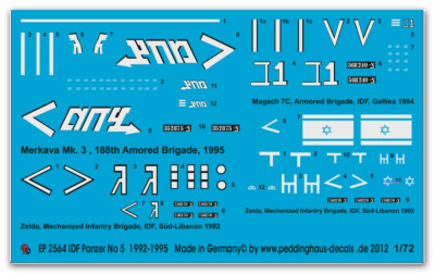 Peddinghaus-Decals 1/72 2564 IDF No 5 Merkava 2 -Magach 7C und 2 M113 Zelda