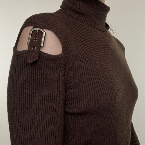 Y2k vintage knit long sleeve top buckle fine knit roll neck turtleneck archive - Picture 5 of 7