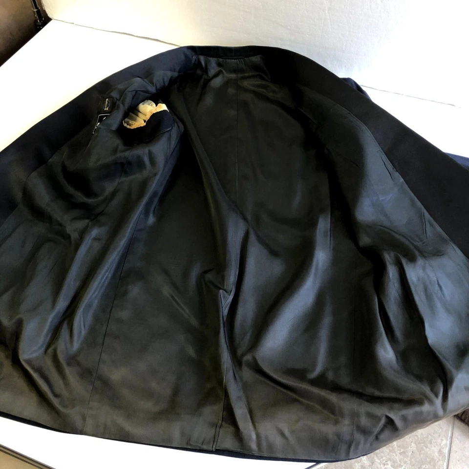 Vtg 30 40's BESPOKE Navy Wool Tux Black SILK Shawl Collar TUXEDO Formal Jacket - Image 4 of 4