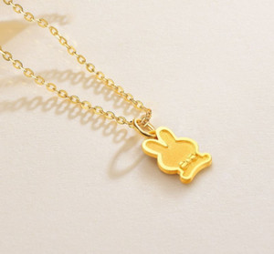 Authentic 14K Gold Plated Rabbit Bunny Pave Cubic Zirconia Pendant Chain Necklace