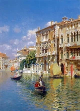 Gondolas on the grand canal Venice Oil painting Giclee Printed on Canvas P1720
