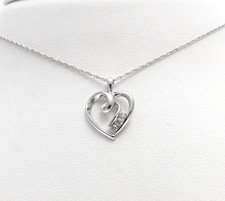 14k White Gold Natural Diamond Open Heart Pendant Necklace 18in New