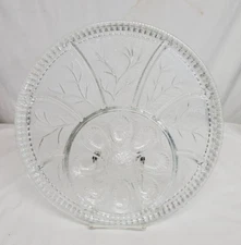 Indiana Glass PEBBLE LEAF Deviled EGG & RELISH 13" CLEAR Platter Plate Tray
