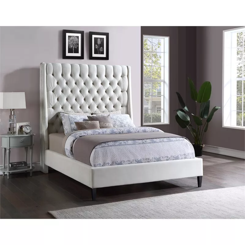 Meridian Furniture Fritz Cream Velvet Queen Bed eBay