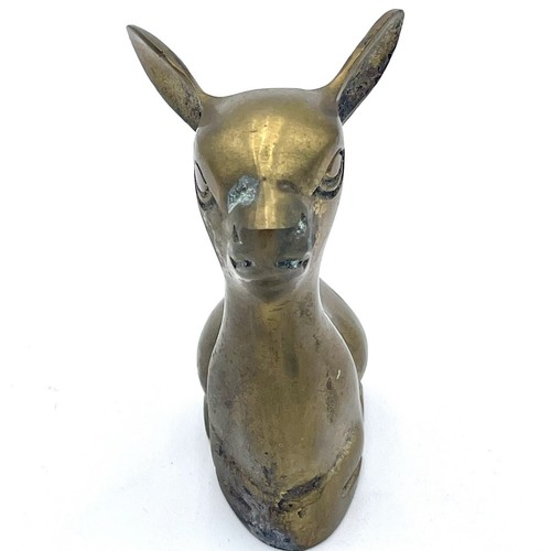 Vtg Solid Brass Deer Fawn Sitting Heavy Figurine Statue MCM Bambi - Picture 2 of 11