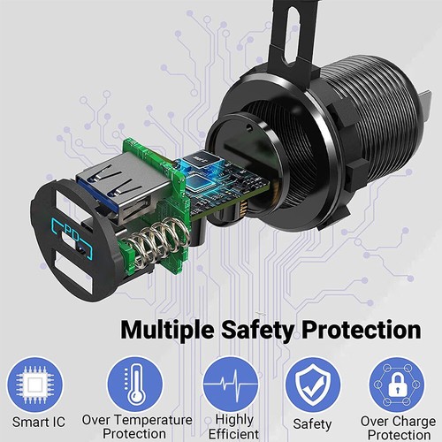 12V Dual USB C Steckdose 3.0 QC PD Einbau Buchse Wasserdicht KFZ Ladegerät Dose - Photo 6/24
