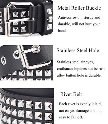 Studded Belt Women Y2K Spike Belts Adult Black Rivet Girl Stud