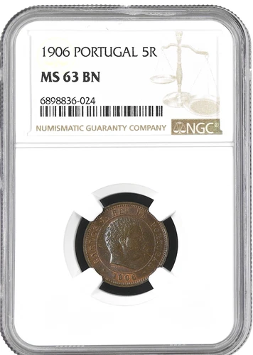 P210, Portugal, Carlos I, 5 Reis 1906, Lisbon Mint, NGC MS63BN