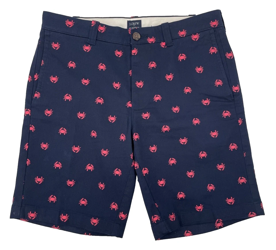 J.Crew Men's 29 Navy/Red Crab print Flex Chino Gramercy Shorts zip pockets - Image 2 of 4