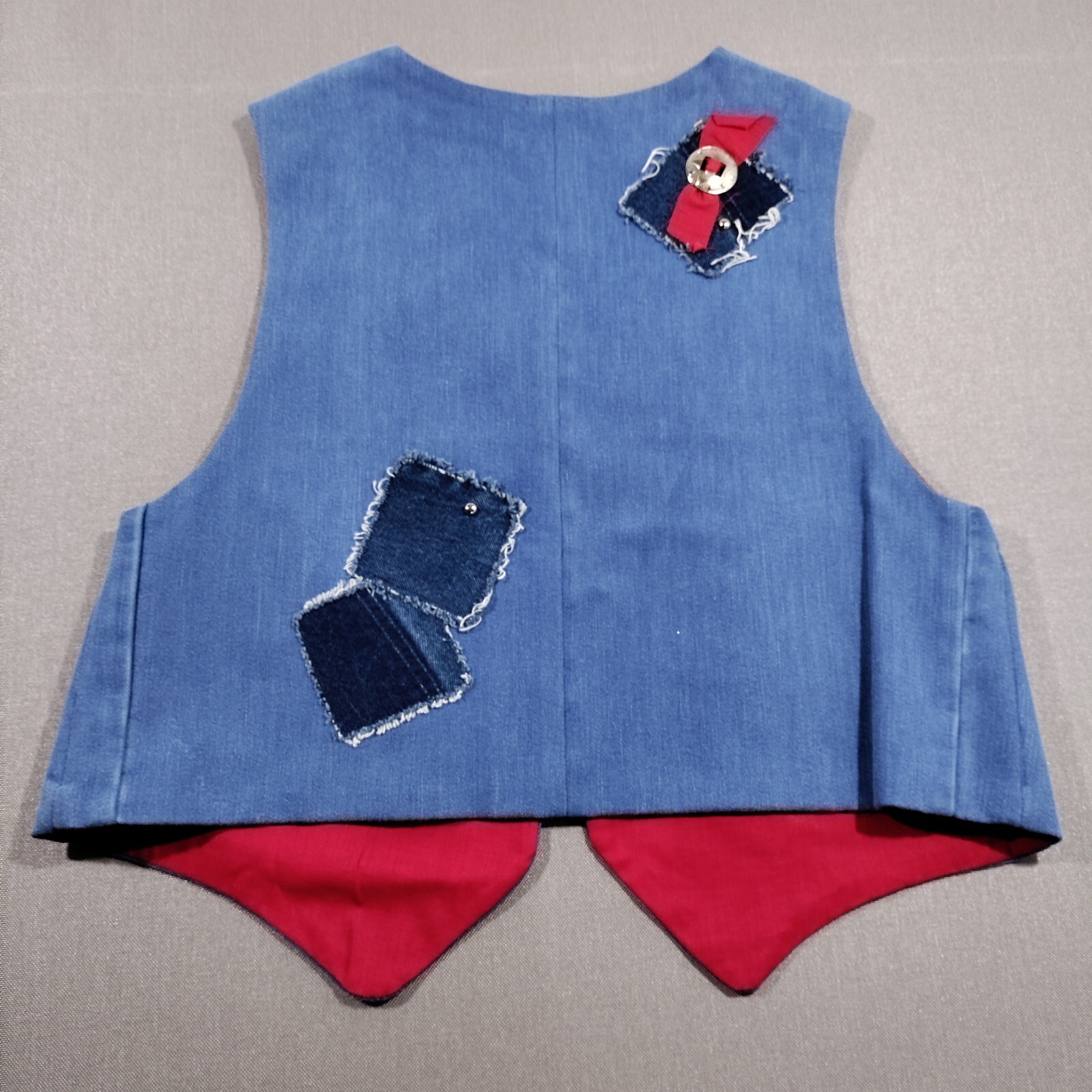 Vtg Handmade Grannycore Denim Patchwork Vest Larg… - image 2