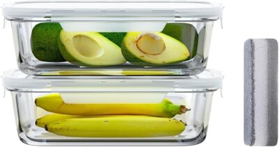 Bstask Meal prep Boxen, Set of 2 Glasschüssel mit Deckel, Frischhaltedosen Glas