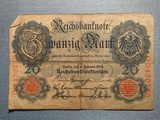 Old Reichsbanknote Money Note Twenty 20 Mark Berlin 19 February 1914 O3430770