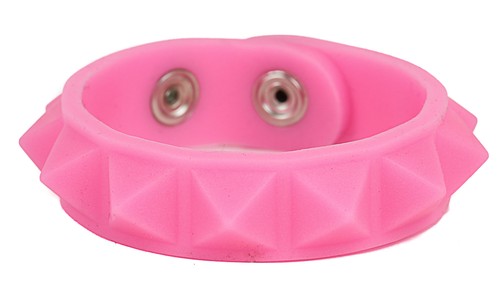 Pink Studded Rubber Silicone Pyramid Gothic Bracelet Punk Goth Rockabilly - Picture 4 of 4