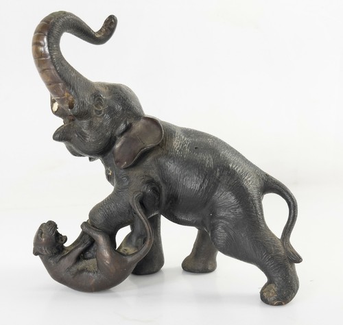 Antique Japanese Meiji Style Signed Elephant and Tiger Okimono Group - 第 2/11 張圖片