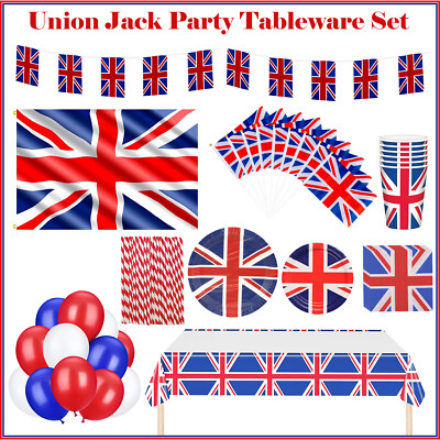 Union Jack Geschirr Abdeckung Servietten Tassen VE Day Royal Street Party Dekor UK