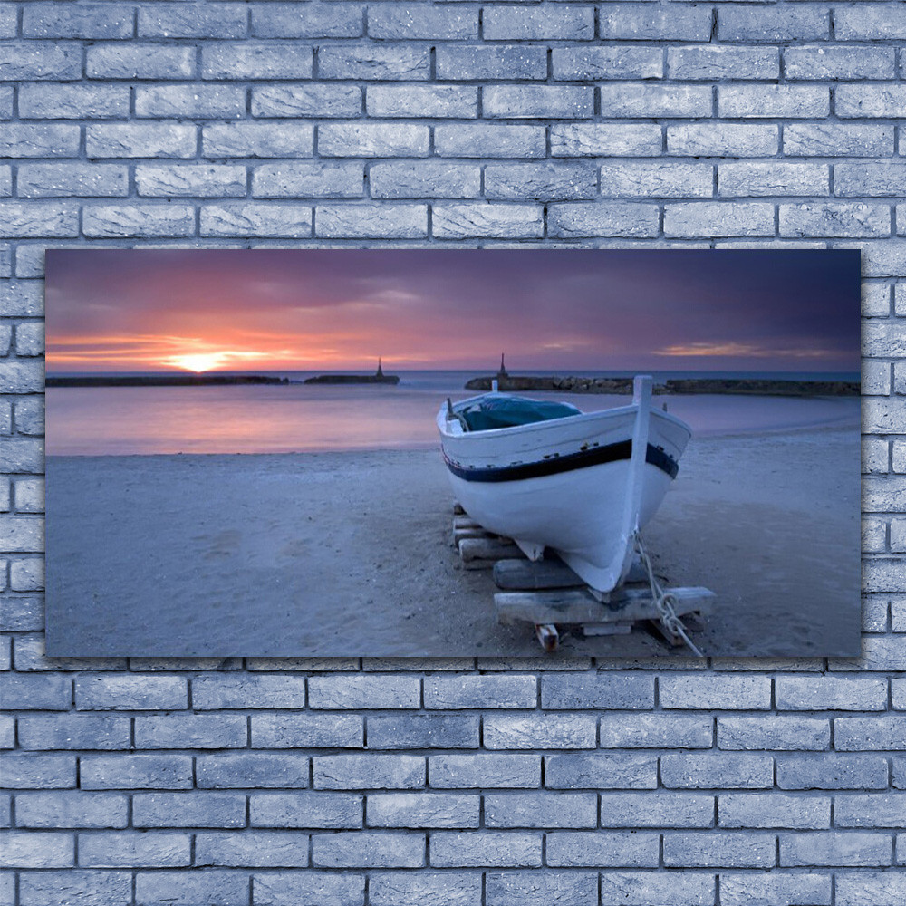 Paysage bateau mer plage soleil tableau sur toile moderne format XXL