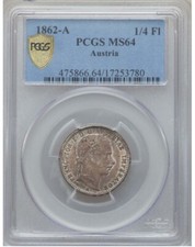 Austria - Franz Joseph I 1/4 Florin 1862 A PCGS MS 64 Slate Gray !