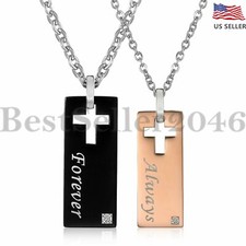 Always Forever Matching Couple Necklace Set His and Hers Stainless Steel Chain