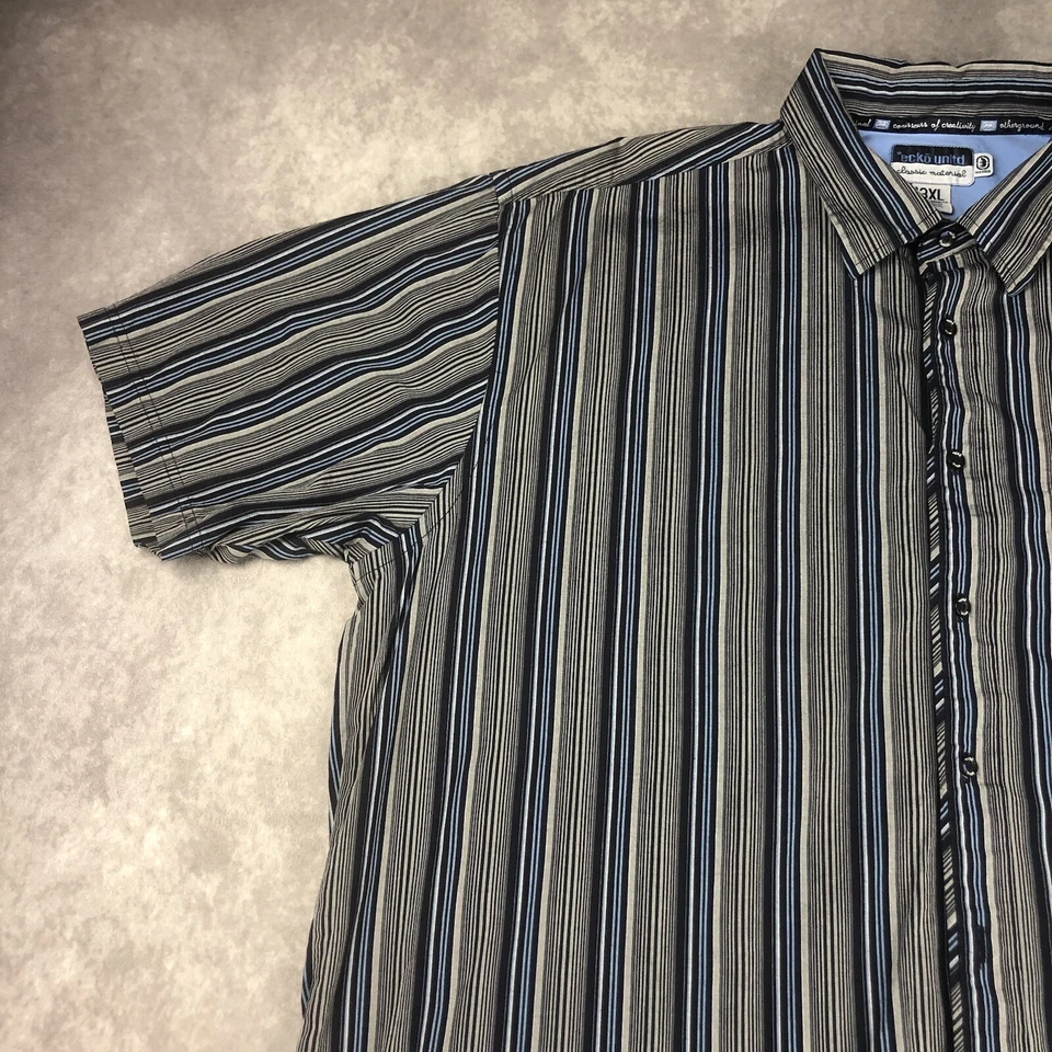 Ecko Unltd Shirt Mens 3XL Gray Blue Striped Short Sleeve Button Down Cotton Y2K - Image 4 of 4