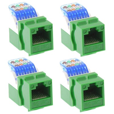 4x Cat5E RJ45 Network LAN Ethernet Keystone Jack Tool Less Snap In Insert Green