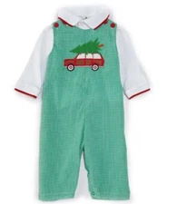 PETIT AMI  Christmas White Knit Top/Mini-Check Longall-Green-NWT Boys 18 mo