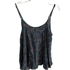 O’NEILL Tank Top Floral teal Trapeze Swing Side Buttons Beach Summer Surf Size m