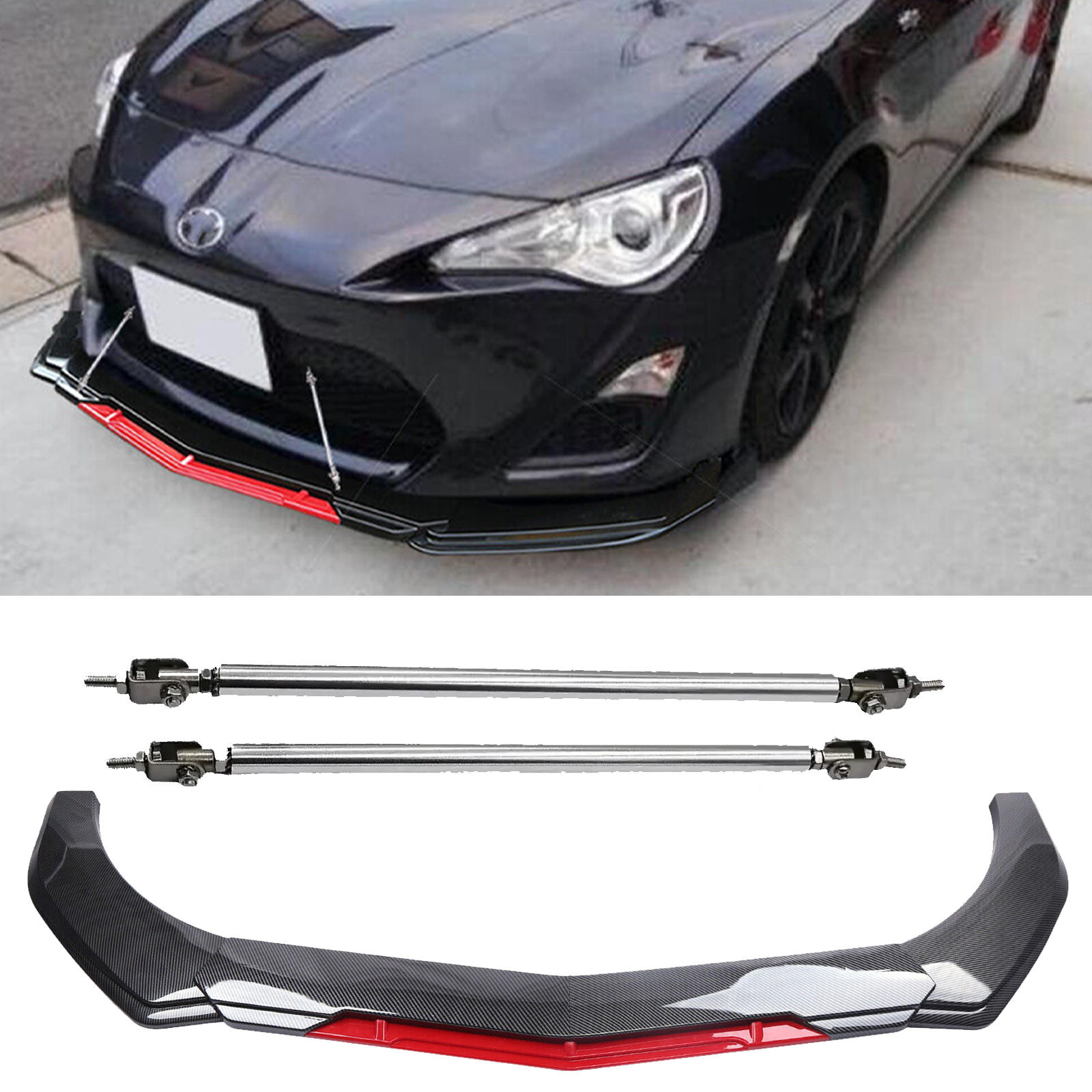17-20 Toyota 86 GT Carbon Fiber Front Bumper Lip Spoiler Splitter with Strut Rods