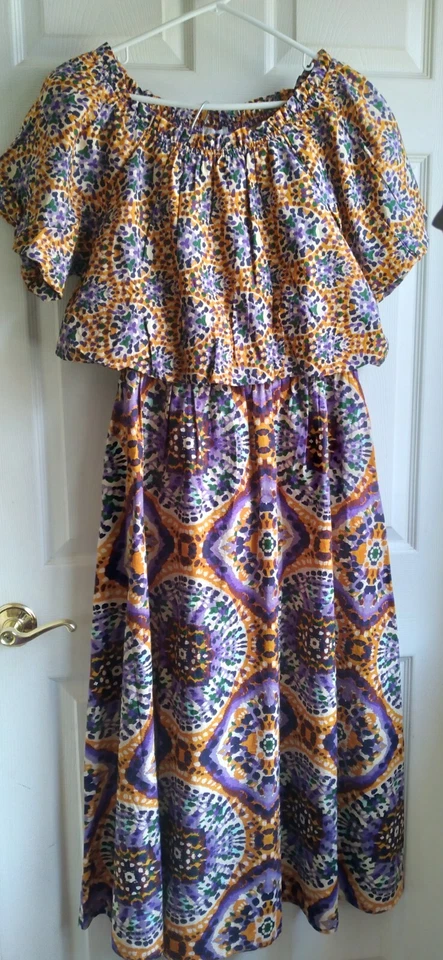 JENNIFER & GRACE хлопок юбка и верхний костюм размер L новый $118 желтый Ochre Kaleidesc - Изображение 2 из 4