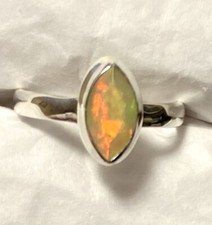 Wonderful Faceted Ethiopian Opal Ring 925 Sterling Silver Size 7