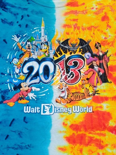 Walt Disney World 2013 T Shirt Men Size 2XL Fire & Ice Orange & Blue Tie Dye Tee - Picture 2 of 3