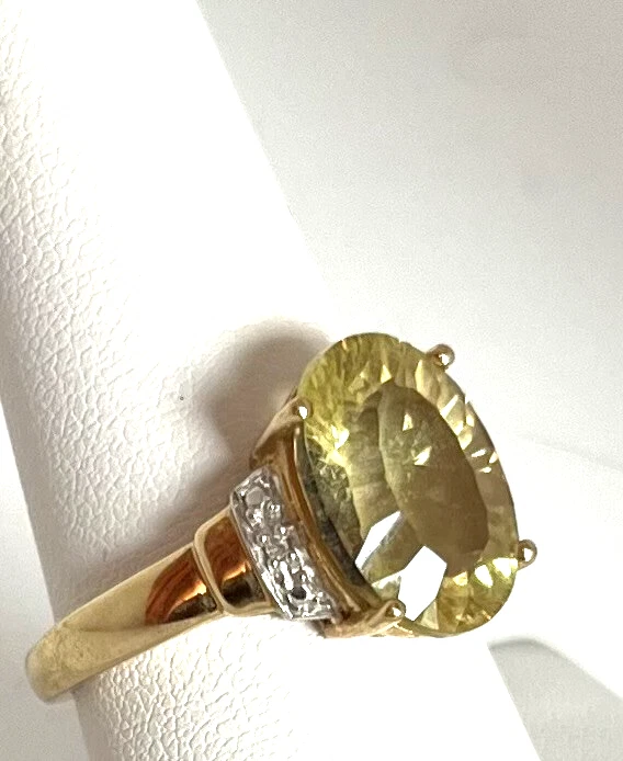 HERMOSO ANILLO DE ORO AMARILLO DE 10K Y DIAMANTES DE CUARZO LIMÓN DE 5,00 QUILATES Foto 3 de 3