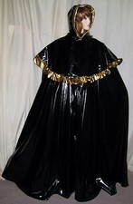 Lackcape Kutschercape lang mit Pellerine Kapuze Unisex Vinylcape with Hood Shiny